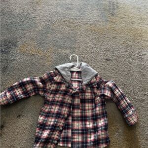 Plaid Button-Up Shirt with Gray Collar
